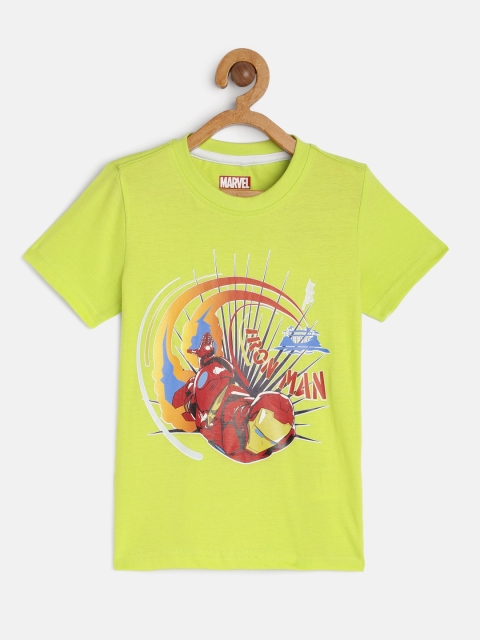 

Disney By Miss and Chief Boys Lime Green Iron Man Printed Pure Cotton T-shirt