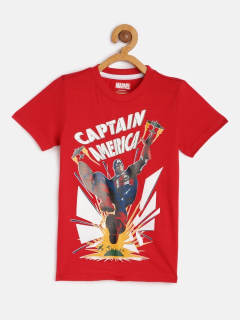 

Disney By Miss and Chief Boys Red Captain America Printed Pure Cotton T-shirt