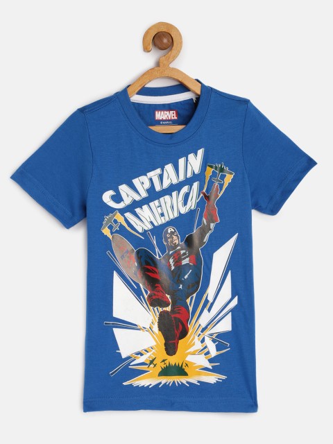 

Disney By Miss and Chief Boys Blue Captain America Printed Pure Cotton T-shirt