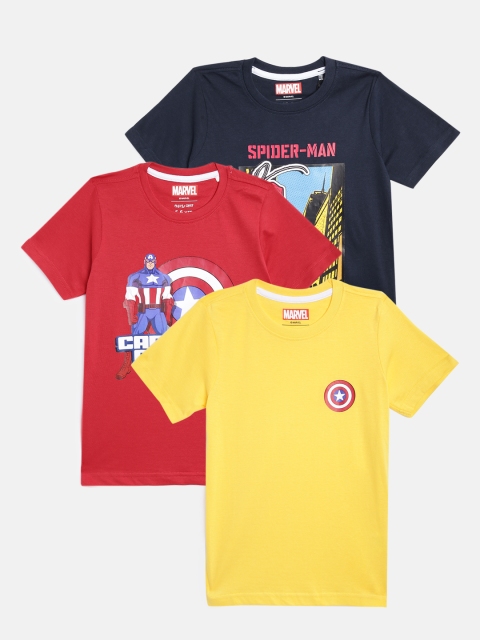 

Disney By Miss and Chief Boys Set of 3 Pure Cotton Marvel Superhero T-shirts, Yellow