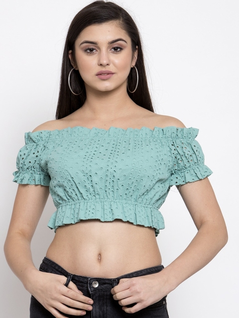 

Global Republic Blue Off-Shoulder Bardot Crop Top