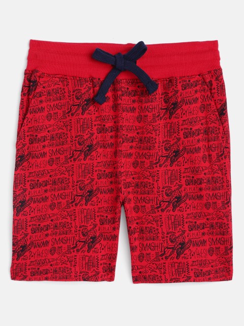 

Disney By Miss and Chief Boys Red & Black Pure Cotton Typography Printed Regular Shorts