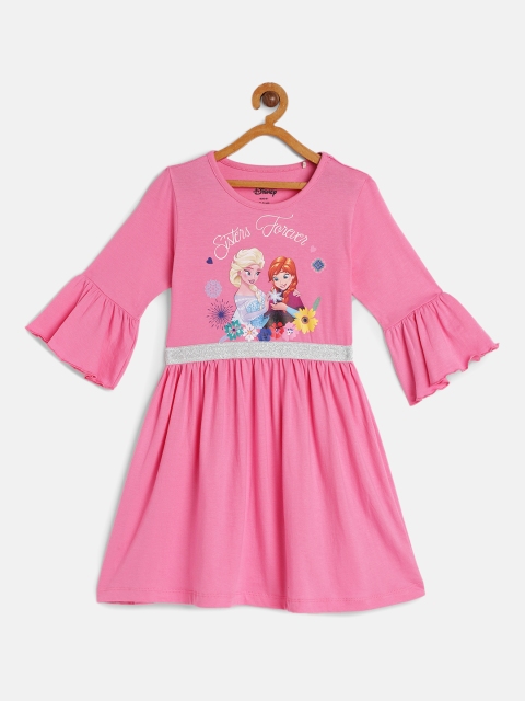 

Disney By Miss and Chief Pink Pure Cotton Anna & Elsa Ruffle Fit & Flare Dress