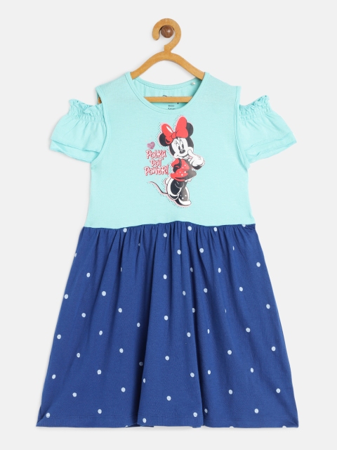 

Disney By Miss and Chief Girls Blue Polka Dots Printed Pure Cotton A-Line Dress