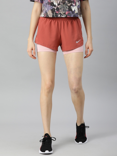 

Nike Women Rust Brown Mid-Rise 2-In-1 Running Shorts