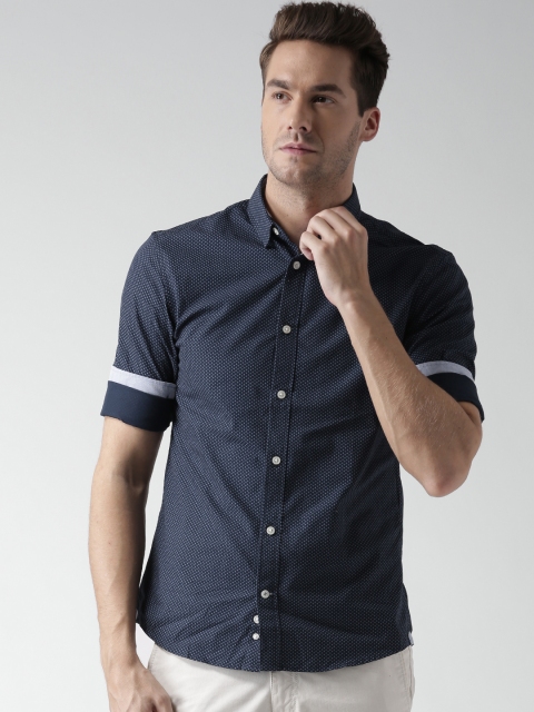 

Celio Navy Printed Slim Casual Shirt, Navy blue