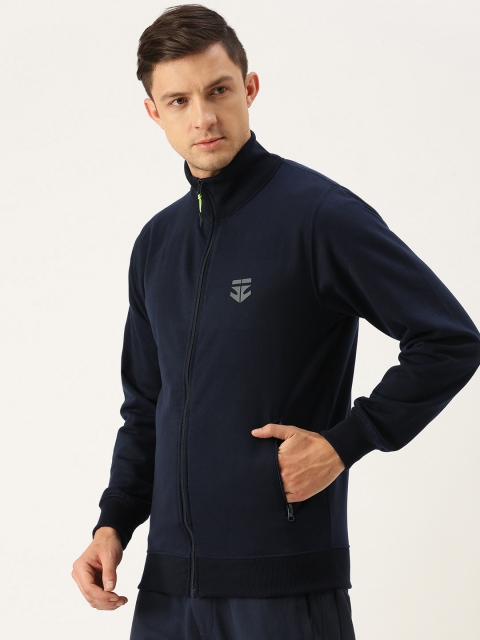 

Sports52 wear Men Navy Blue Solid Mock-Collar Front-Open Sweatshirt