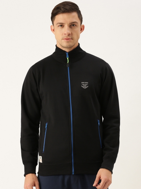 

Sports52 wear Men Black Solid Mock-Collar Front-Open Sweatshirt