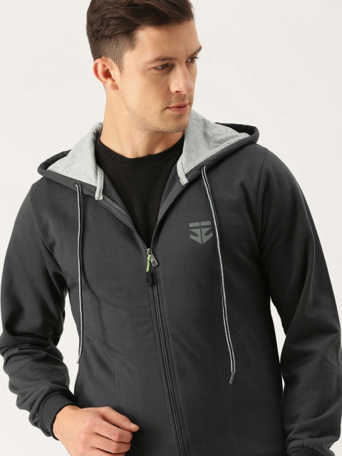 

Sports52 wear Men Grey Solid Front-Open Hooded Sweatshirt