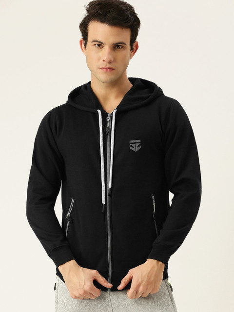 

Sports52 wear Men Black Solid Front-Open Hooded Sweatshirt