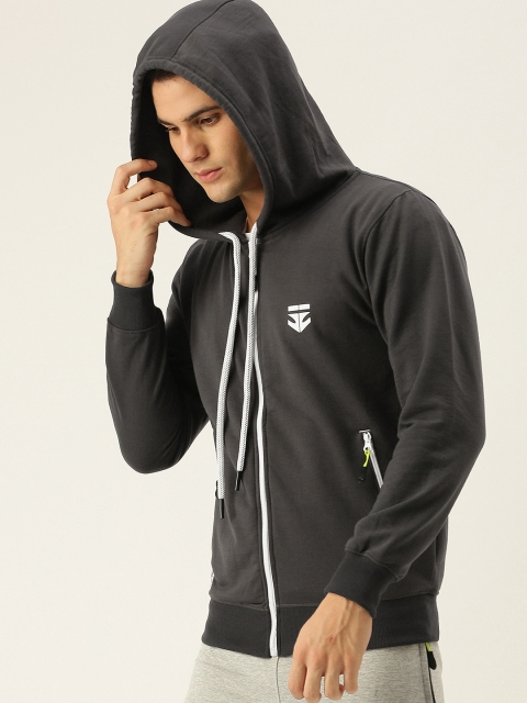 

Sports52 wear Men Grey Solid Hooded Front-Open Sweatshirt