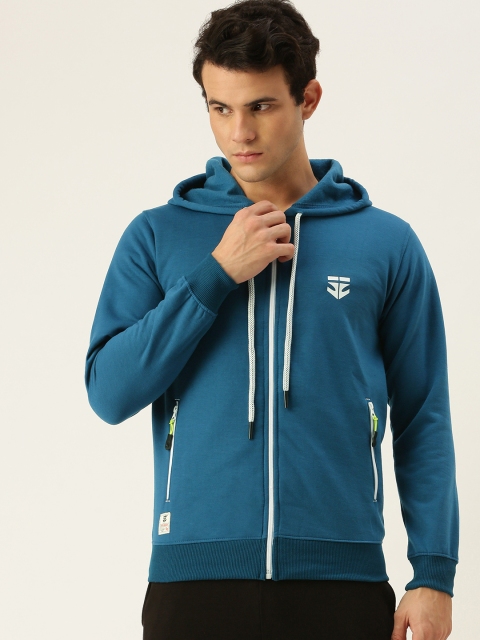 

Sports52 wear Men Blue Solid Front-Open Hooded Sweatshirt