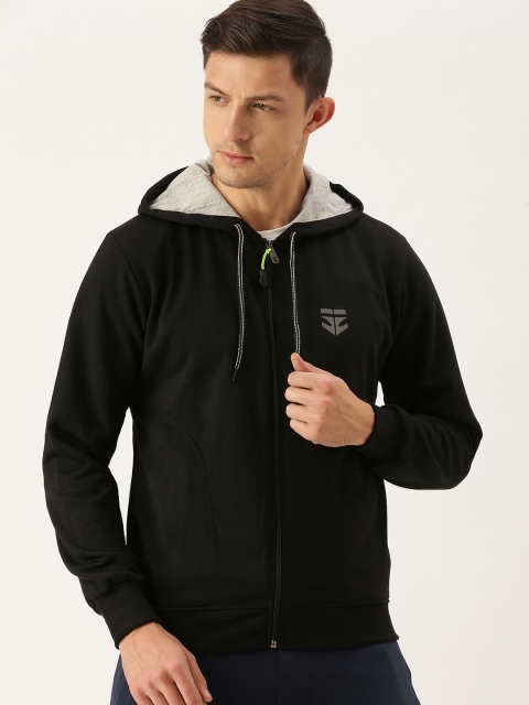 

Sports52 wear Men Black Solid Front-Open Comfort fit Hooded Sweatshirt