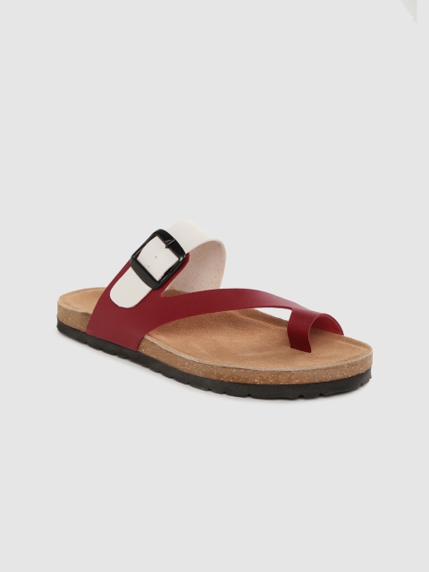 

Roadster Women Maroon & Off-White Colourblocked One Toe Flats with Buckle Detail