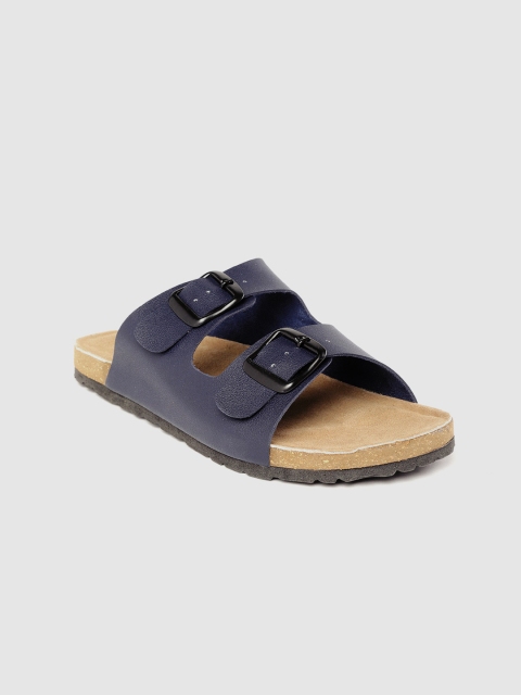 

Roadster Women Navy Solid Open Toe Flats with Buckle Detail, Navy blue