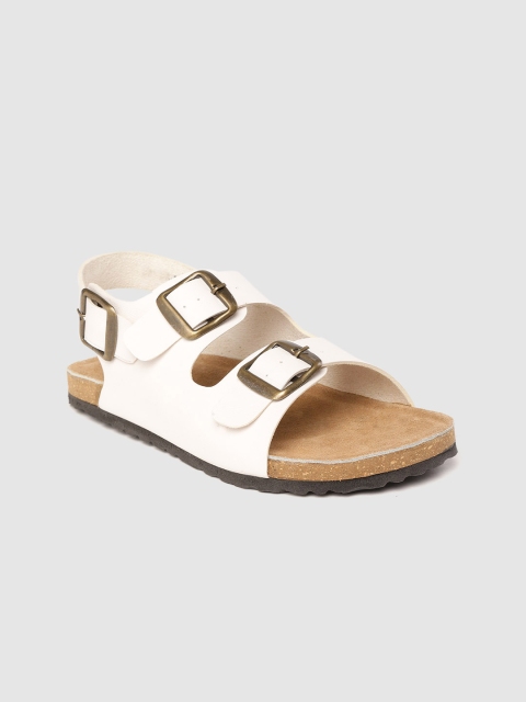 

Roadster Women White Solid Open Toe Flats with with Buckles & Cut-Out Detail