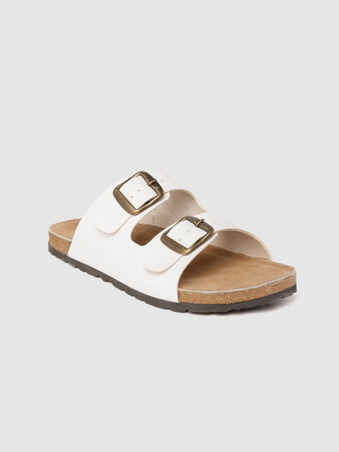 

Roadster Women White Solid Open Toe Flats with Buckle Detail