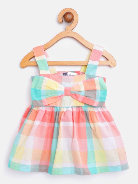 

Moms Love Infant Girl Multi-Coloured Checked Smocked Pure Cotton Dress