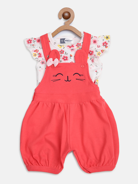 

Moms Love Infant Girls White & Pink Floral Print Top with Dungarees