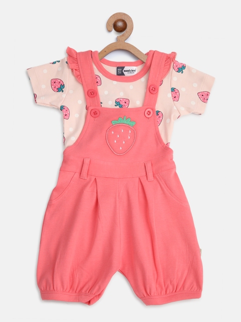 

Moms Love Infant Girls Pink Strawberry Print T-shirt with Dungarees