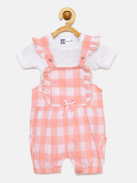 

Moms Love Infant Girls White & Pink Cotton T-shirt with Dungarees