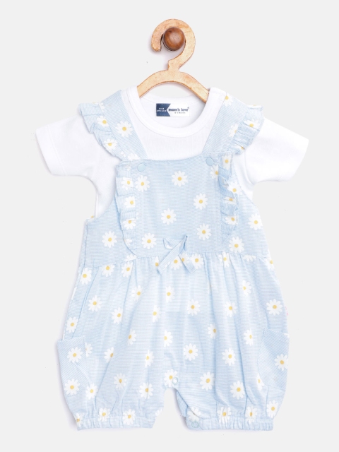

Moms Love Infant Girl White & Blue Pure Cotton T-shirt with Bodysuit