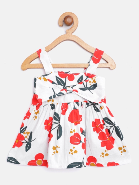 

Moms Love Infant Girl White & Red Printed Floral Pure Cotton Dress