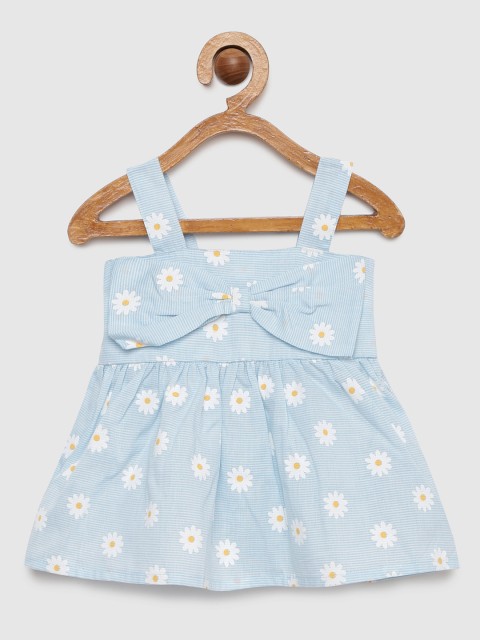 

Moms Love Infant Girls Blue & White Pure Cotton Floral Print Fit & Flare Dress with Bow