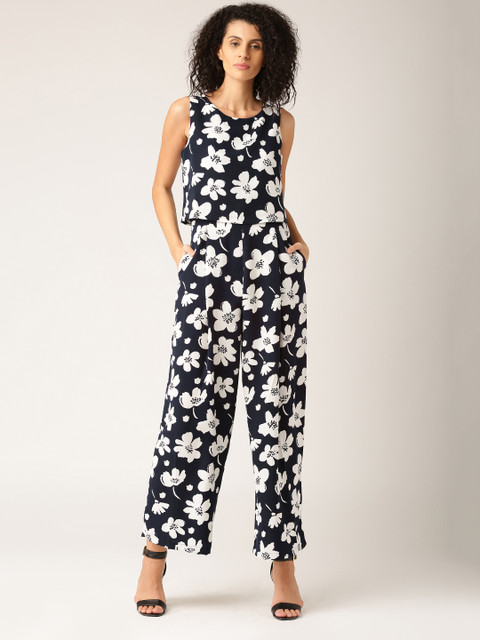 

DressBerry Navy & White Floral Print Jumpsuit, Navy blue