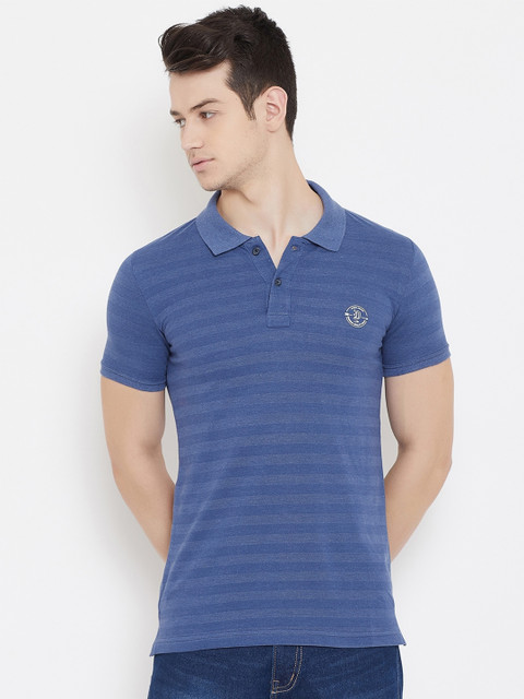 

Duke Men Blue Striped Polo Collar T-shirt