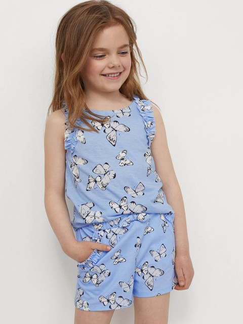 

H&M Girls Blue Patterned Jersey Shorts