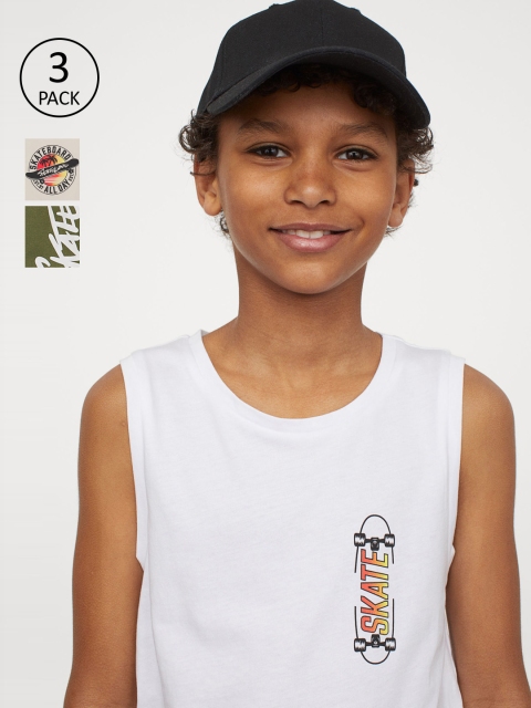 

H&M Boys Olive Green & Beige 3-Pack Vest Tops