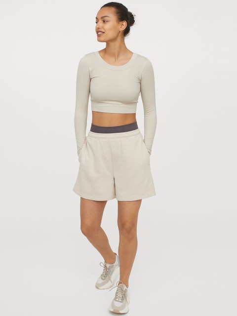

H&M Women Beige Cropped Seamless Sports Top
