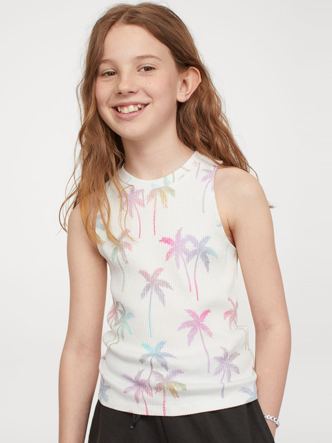 

H&M Girls White Printed Ribbed Vest Top