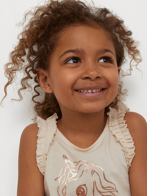 

H&M Girls Beige Frill-Trimmed Jersey Top