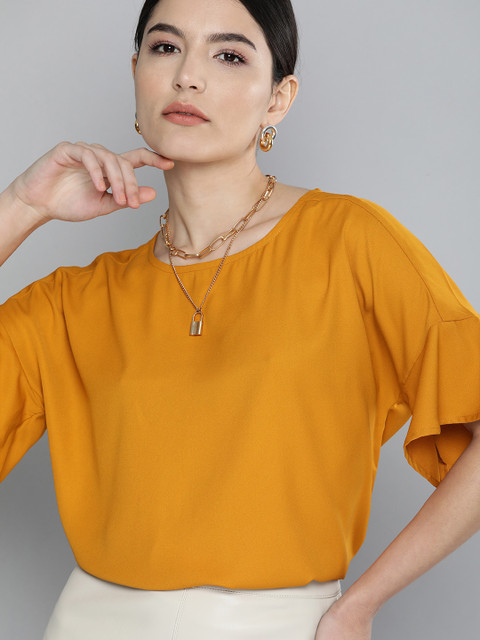

Chemistry Mustard Yellow Drop Shoulder Flared Sleeve Top