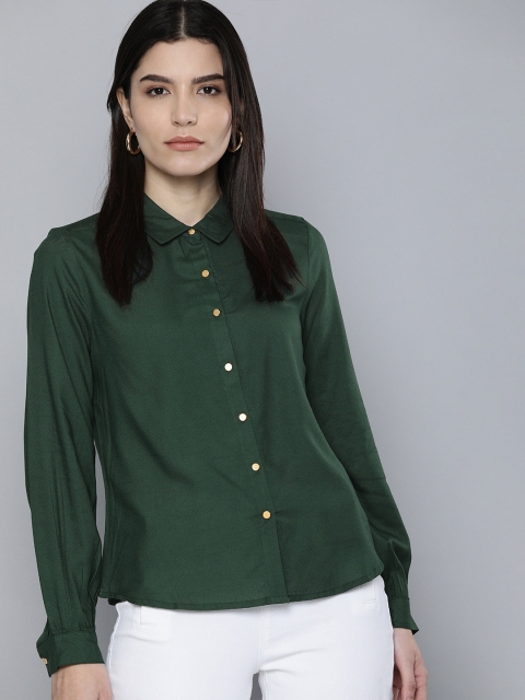 

Chemistry Women Green Solid Formal Shirt