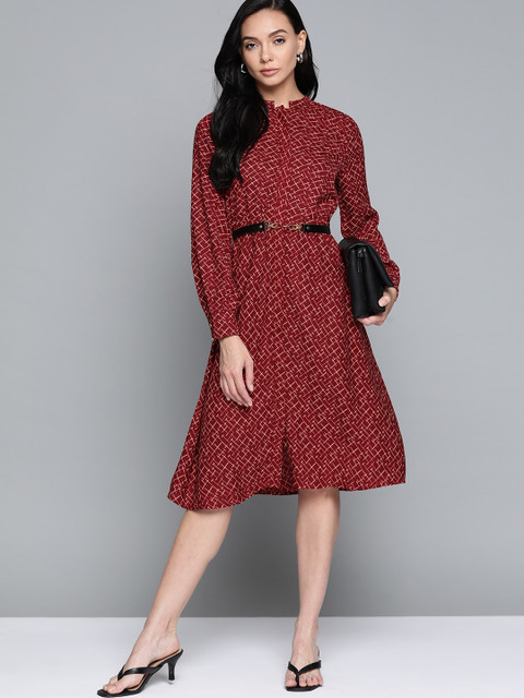 

Chemistry Maroon Printed A-Line Dress