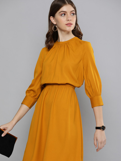 

Chemistry Women Mustard Yellow Solid A-Line Dress