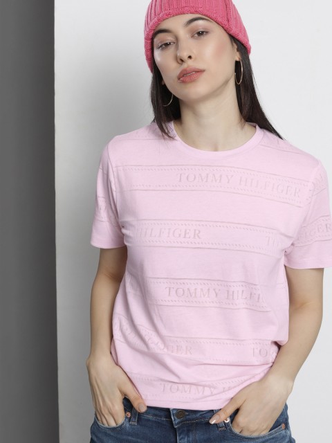 

Tommy Hilfiger Women Pink Brand Logo Printed T-shirt