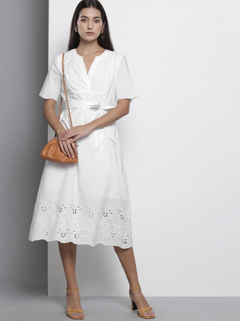 

Tommy Hilfiger Women White Self Design A-Line Dress