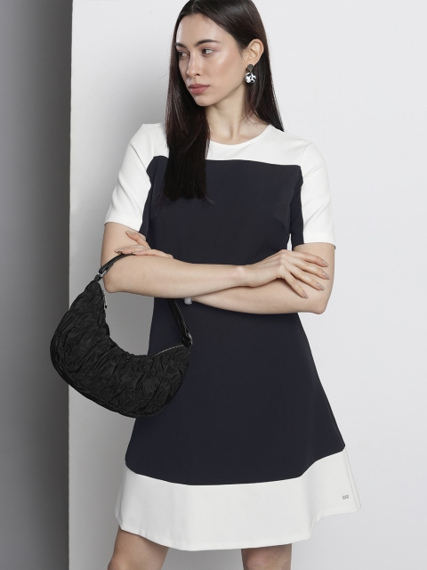 

Tommy Hilfiger Navy Blue & White Colourblocked Dress