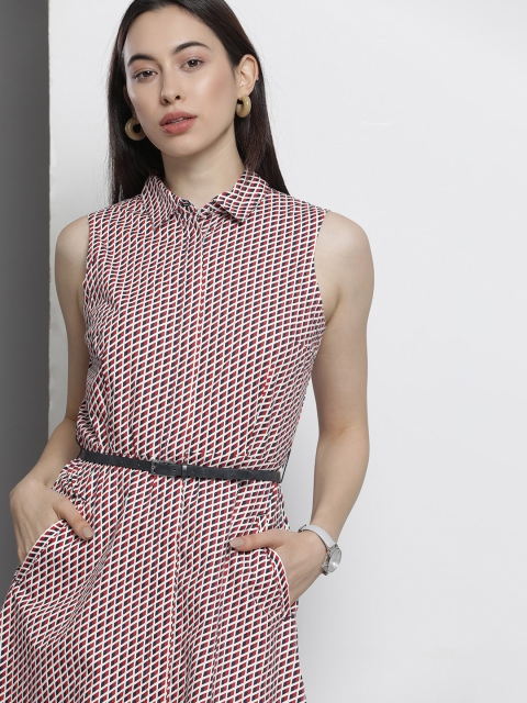

Tommy Hilfiger Women Red & Navy Blue Printed Shirt Dress