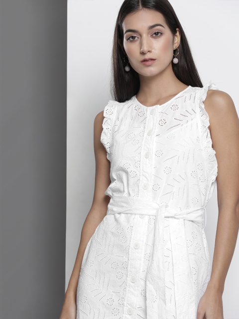 

Tommy Hilfiger Women White Self Design A-Line Dress
