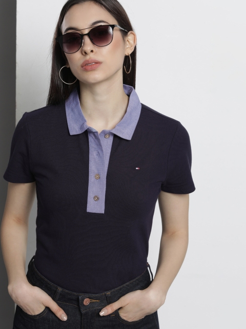 

Tommy Hilfiger Women Navy Blue Solid Polo Collar T-shirt