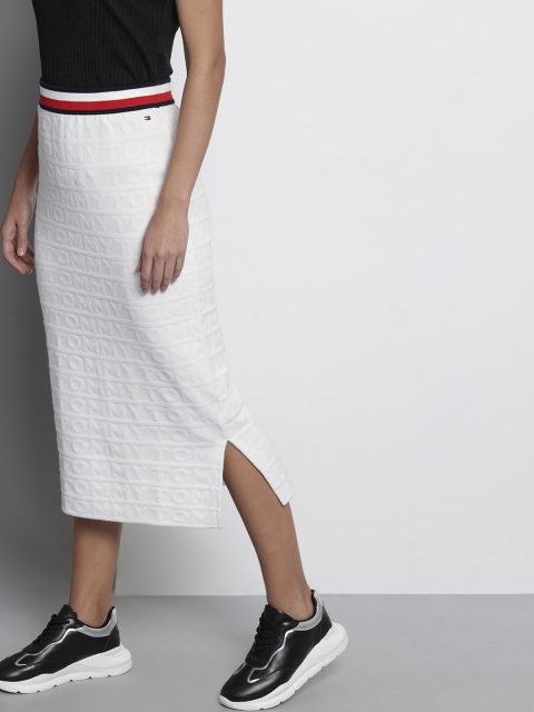 

Tommy Hilfiger Women White Embossed Pencil Skirt