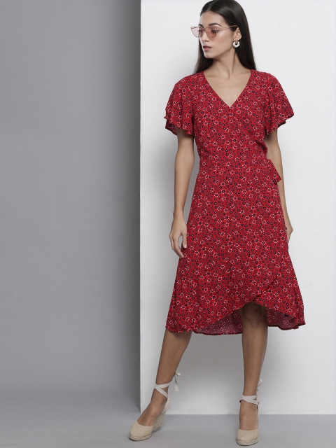 

Tommy Hilfiger Women Red & Navy Blue Floral Wrap Dress