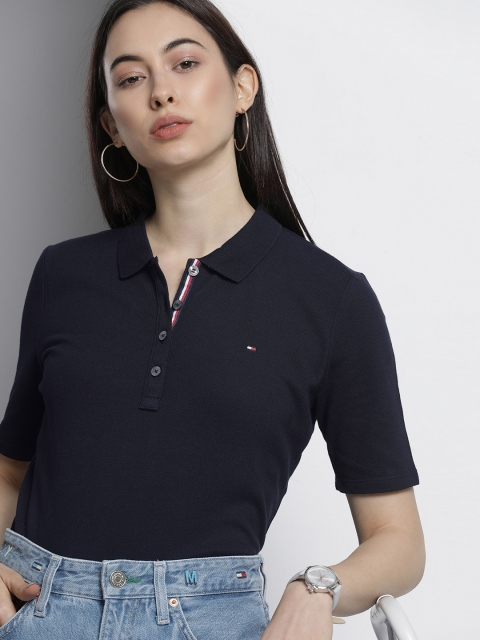 

Tommy Hilfiger Women Navy Blue Solid Polo Collar T-shirt