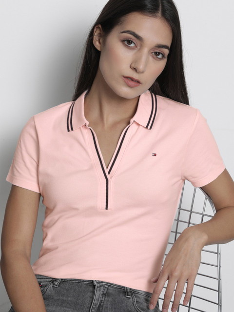 

Tommy Hilfiger Women Pink Polo Collar T-shirt