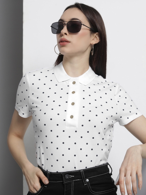 

Tommy Hilfiger Women White & Black Printed Polo Collar T-shirt